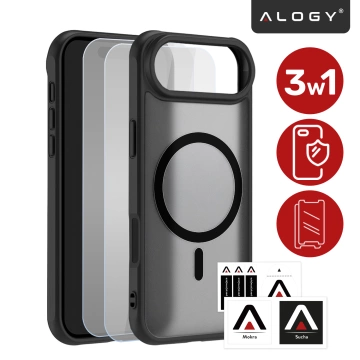Alogy 3-in-1 Case Pack™ – Schwarze MagSafe Hybrid-Hülle mit 2 Displayschutzfolien aus gehärtetem Glas für Apple iPhone 17 Air