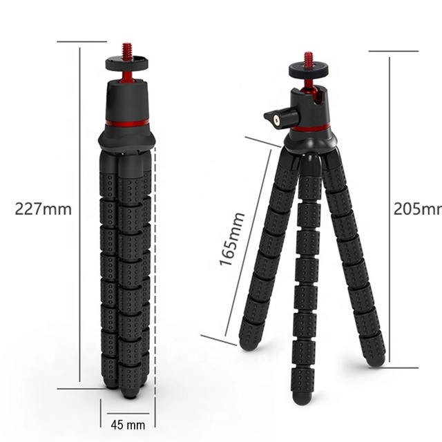 Elastyczny statyw do zdjęć mini tripod giętki na aparat kamerę telefon 1/4" trójnóg Octopus czarny + uchwyt do telefonu