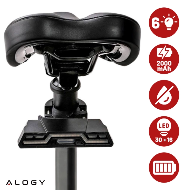 Lampka rowerowa tylna Alogy TrailFlash R6 na tył roweru oświetlenie LED światełko światło tylnie z funkcjami migotania 6 trybów wodoodporna