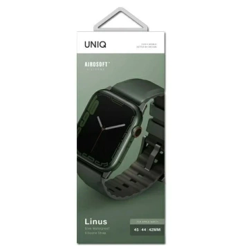 Pasek UNIQ Linus do Apple Watch Series 4/5/6/7/8/SE/SE2/Ultra 42/44/45mm Airosoft Silikon zielony/moosgrün