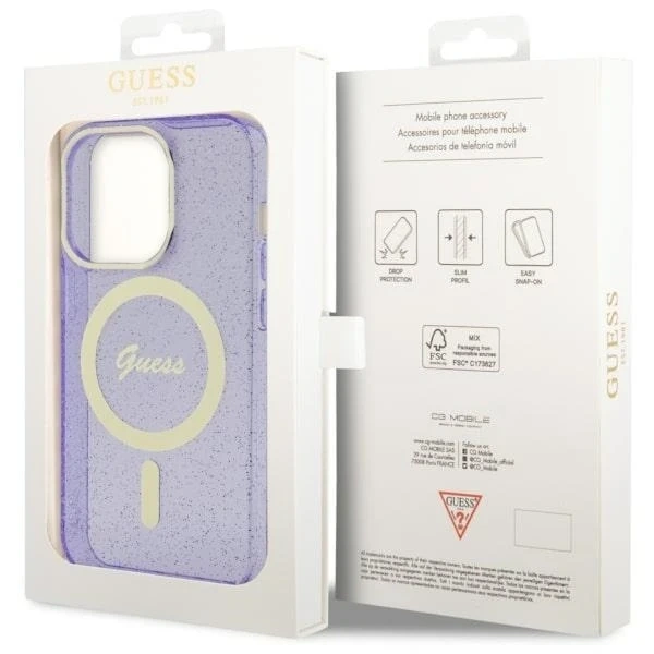 Etui na telefon Guess GUHMP14XHCMCGU do Apple iPhone 14 Pro Max 6,7" purpurowy/purple hardcase Glitter Gold MagSafe