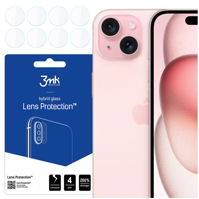 Szkło hybrydowe na aparat iPhone 15 osłona na obiektyw 3mk Lens Protection 4x zestaw