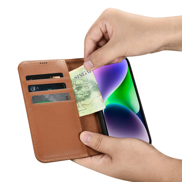 iCarer Wallet Case 2in1 Cover iPhone 14 Plus Anti-RFID Leder Flip Case Braun (WMI14220727-BN)