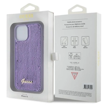 Etui Guess GUHCP15SPSFDGSU für iPhone 15 6,1" fioletowy/lila Hardcase Pailletten Script Metal