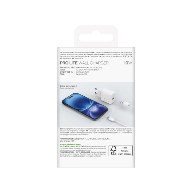 Ładowarka sieciowa Puro PROLITE 10W USB-A – biała
