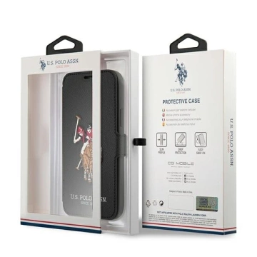 iPhone 12 Pro Max 6,7 Zoll Buch-Handyhülle aus der US Polo-Stickerei-Kollektion Schwarz Schwarz
