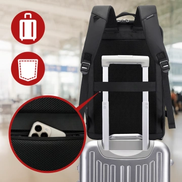 Bange wasserdichter Rucksack für 15,6-Zoll-Laptop, Stadtreisender, 45 x 30 x 16 cm, für Arbeit, Flugzeug, Herren, Damen, mit USB-Anschluss Schwarz