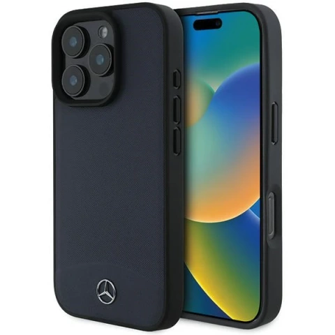 Mercedes-Hülle für iPhone 16 Pro Max 6,9 Zoll, graues Hardcase aus strukturiertem und schlichtem Leder, MagSafe