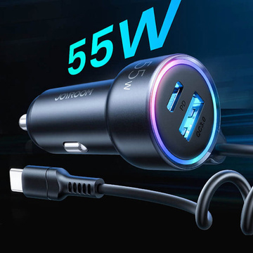 Joyroom Auto-Schnellladegerät 3 in 1 mit USB-Typ-C-Kabel 1,5 m 55 W schwarz (JR-CL07)