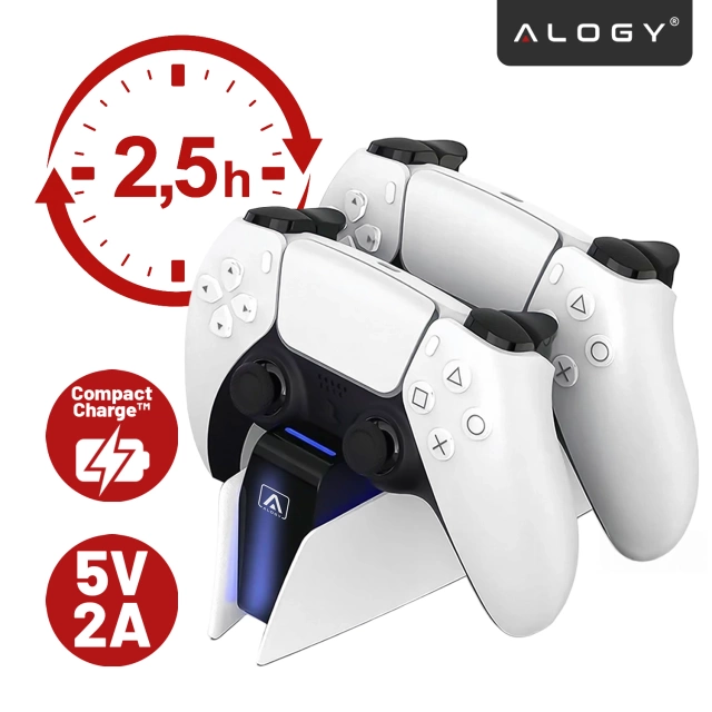 Podwójna stacja dokująca ładująca do kontrolera Pada do PlayStation 5 PS5 do 2 Padów Alogy Biała