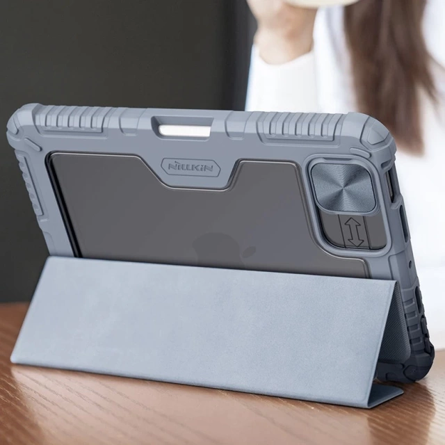 Nillkin Bumper Leather Case Pro pancerne etui Smart Cover z osłoną na aparat i podstawką iPad mini 2021 czarny