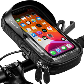 Tasche Wasserdichte Fahrradtasche für Telefon 6,4 Zoll Lenkerhalter 0,5 l Alogy Schwarz