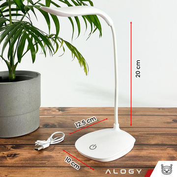 LED-Schreibtischlampe für Schreibtisch, Touch, Touch, Schule, USB, stehend, Nacht, kabellos, flexibel, Alogy, Weiß