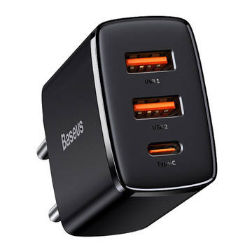 Baseus Kompaktes Schnellladegerät 2xUSB USB-C PD QC 3.0 3A 30W Schwarz
