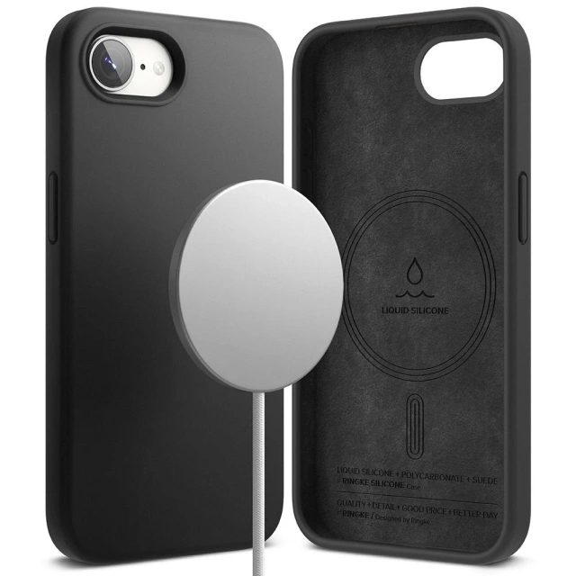 Etui Ringke Silicone Magnetic MagSafe für iPhone 16e Schwarz