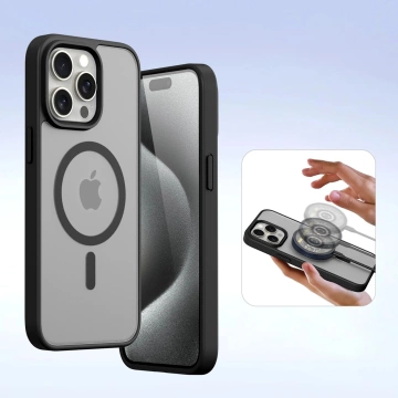 iPhone 15 Pro Dux Ducis Lawa Wallet Leder Mag Schwarze Hülle