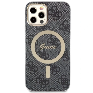 Zestaw Guess GUBPP12MH4EACSK Hülle Ladegerät iPhone 12/12 Pro czarny/schwarz Hartschale 4G Print MagSafe