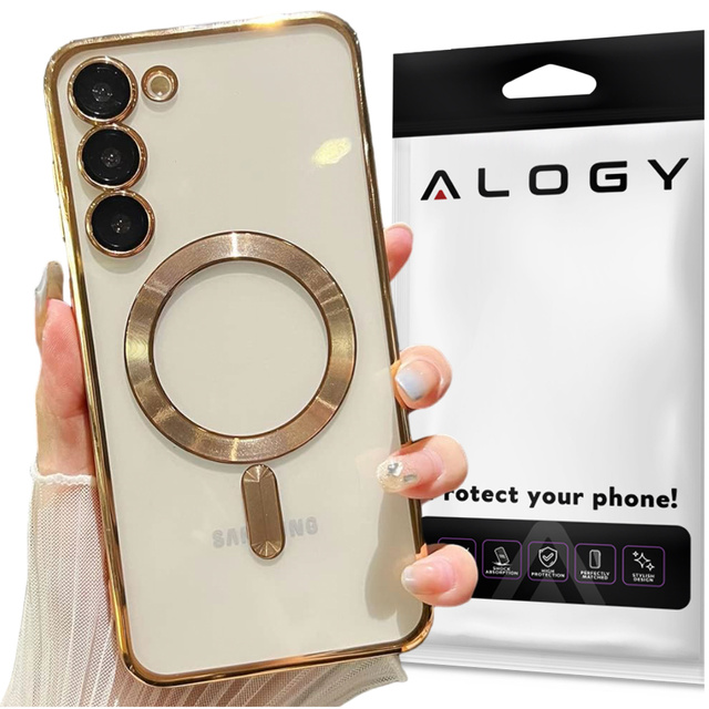 Etui do Samsung Galaxy S24+ Plus Mag Safe Glamour Case Ring obudowa ochrona aparatów Alogy Złote przezroczyste + Szkło