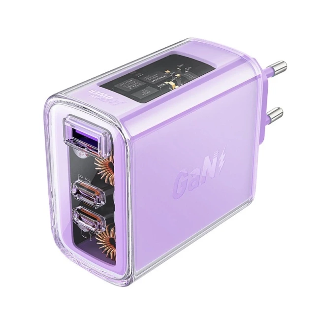 Acefast A45 GaN 65W Wandladegerät 3 USB-Anschlüsse (1xUSB, 2xUSB-C) Lila