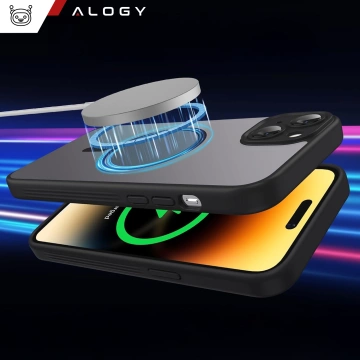 Hülle für Apple iPhone 15 Plus Alogy MagSafe Hybrid Matte Case Matte Cover mit Linsenschutz Schwarz