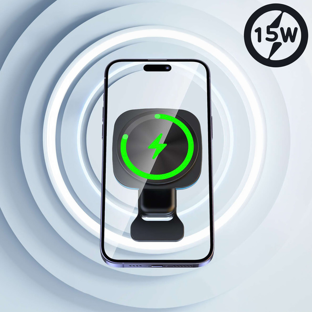 Uchwyt samochodowy na kratkę z ładowarką Mag Safe 15w do iPhone LED PD QC 3.0 do kratki wentylacyjnej auta Alogy czarny