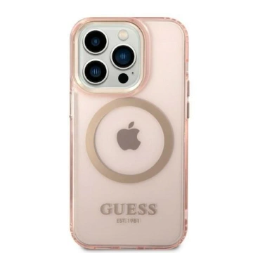 Etui Guess GUHMP14LHTCMP für Apple iPhone 14 Pro 6,1" różowy/pink Hard Case Gold Outline Translucent MagSafe