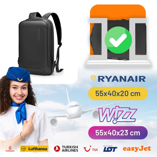 Plecak na Laptopa 15.6" Mark Ryden, Wodoodporny, Lekki i Smukły, Podróżny z Wyjściem USB, Kieszenią na Karty i Zamkiem YKK, Materiał EVA, 14L (42×30×12 cm) – Czarny