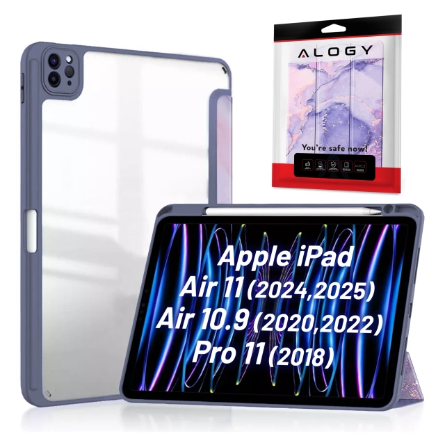 Etui hybrydowe z miejscem na rysik do Apple iPad Air 11" (2024,2025) / Air 10.9" (2020,2022) / Pro 11 (2018) Alogy Hybrid Book Cover Case Marble Fioletowe