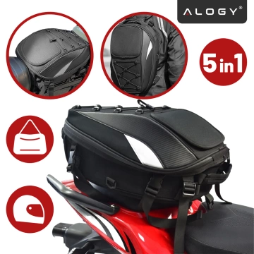 Plecak torba motocyklowa wodoodporna 40L – 5w1 – kufer, podsiodłowa, bagażnikowa, na kask, z pokrowcem, Nylon, torba miejska na motocykl – Alogy RoadMaster™  Czarna