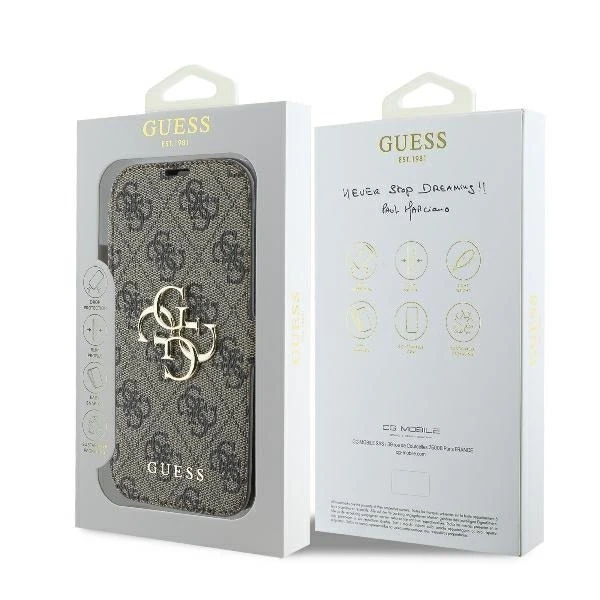 Guess GUBKP16M4GMGBR iPhone 16 Plus 6,7" braunes Buch 4G Metalllogo