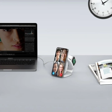 QI15W-A24 3IN1 magnetisches MagSafe kabelloses Ladegerät für iPhone, Airpods, Apple Watch Grau