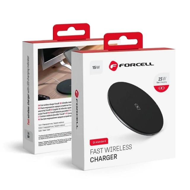 Ładowarka Indukcyjna Forcell Qi 15W Quick Charge USB-C Smukła Czarna