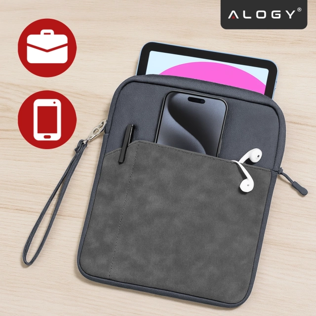 Torba Wsuwka Uniwersalna na tablet laptop 12–13" z Smyczką i Kieszonką, Ochronna, Wodoodporna, Miękkie Wnętrze Alogy SleeveBag™ – Etui do MacBook, iPad, Samsung, Lenovo, Xiaomi, Szary