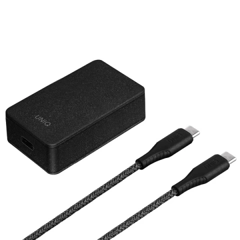 UNIQ Wandladegerät Versa Slim USB-C PD 18W USB-C zu USB-C Kabel schwarz/kohleschwarz (LITHOS Collective)