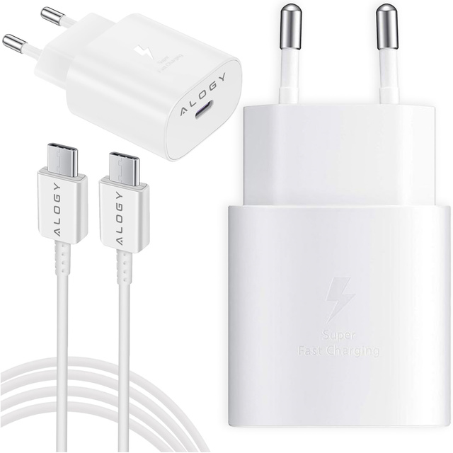 Ładowarka sieciowa USB-C typ C PD Premium szybka 45W 3A + Kabel Type-C 1M Alogy Biała