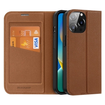 Dux Ducis Skin X2 Hülle für iPhone 14 Pro Max magnetische Flip-Cover braun
