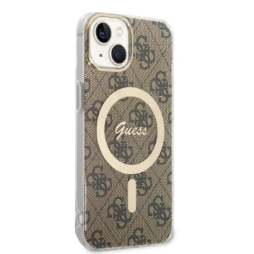 Zestaw Guess GUBPP14MH4EACSW Case Charger iPhone 14 Plus 6,7" brązowy/brown Hard Case 4G Print MagSafe
