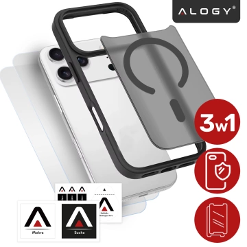 Alogy 3in1 Case Pack™ – Schwarze MagSafe Hybrid-Hülle mit 2 Displayschutzfolien aus gehärtetem Glas für Apple iPhone 17 Pro Max