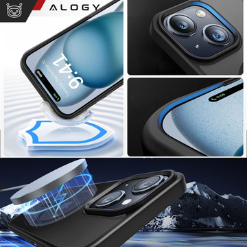 Hülle für iPhone 15 Plus MagSafe Matt Case Cover Matte Alogy Ring Armored Phone Case Schwarzes Glas