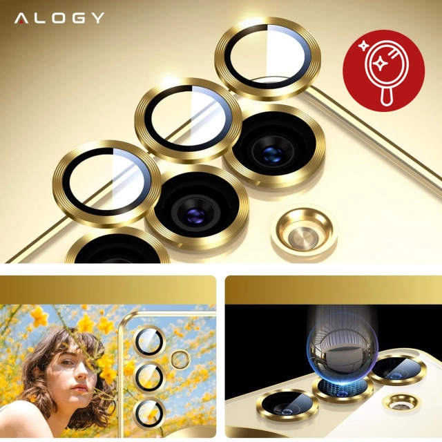 Etui do Samsung Galaxy S24 FE Alogy LuxeShield™️ Glamour Luxury Ring obudowa do MagSafe z osłoną aparatów Złote + szkło hartowane