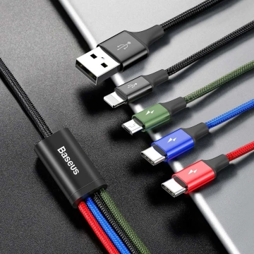 Baseus Kabel USB 4in1 Lightning / 2x USB Typ C / Micro-USB Kabel in Nylongeflecht 3.5A 1.2m schwarz (CA1T4-B01)