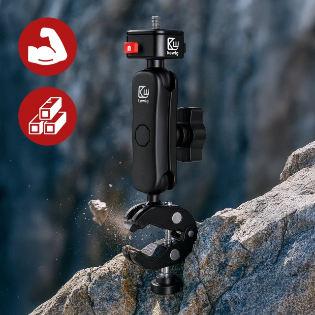 Uchwyt Motocyklowy Aluminiowy Kewig QuickLock do Kamer Sportowych telefonów 1/4 360, Stabilny z Blokadą Antywibracyjną, Szybkozaciskowy Montaż na Kierownicy lub Ramie