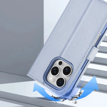 Dux Ducis Lawa iPhone 16 Pro Lederhülle mit blauem MagSafe Wallet