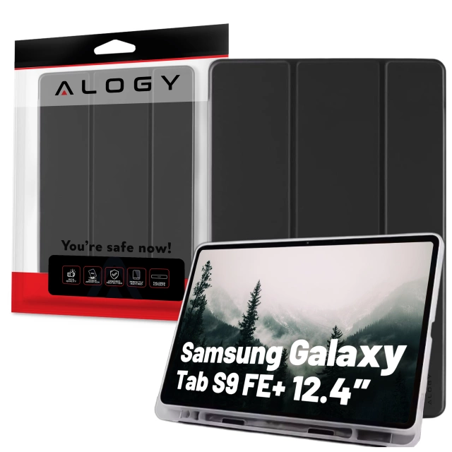 Etui ochronne do Samsung Galaxy Tab S9 FE+ 12.4" Alogy Book Cover Case obudowa na tablet Czarne + Szkło