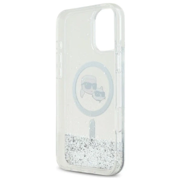 Etui Karl Lagerfeld do iPhone 16 Plus 6.7" Magsafe Hardcase Transparent Liquid Glitter Karl&Choupette Head 