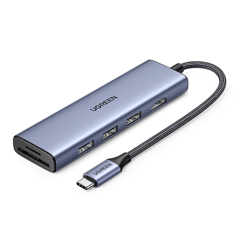 HUB 6w1 Ugreen CM511 USB-C HDMI 3xUSB-A SD TF 5Gb/s 4K Szary