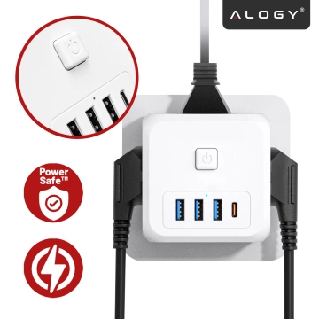 Netzwerk Splitter Splitter Ladegerät Adapter Dieb 3 Steckdosen EU 3x USB USB-C C 7in1 Alogy Weiß