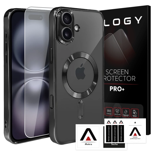 Etui MagSafe Case do Apple iPhone 16 Plus Alogy Glamour Luxury Ring obudowa czarno-przezroczyste + szkło hartowane