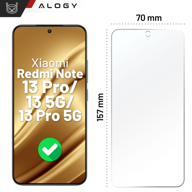 Szkło "NIETŁUKĄCE" do Xiaomi Redmi Note 13 Pro / Note 13 5G / Note 13 Pro 5G na ekran hybrydowe Alogy Flexi Glass 9H Case Friendly płaskie na ekran