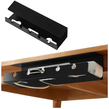 2-in-1 Kabelorganizer zur Untertisch- und Wandmontage, 40 cm, mit Klebestreifen für einen aufgeräumten Schreibtisch, Alogy CableHold™ – Schwarz